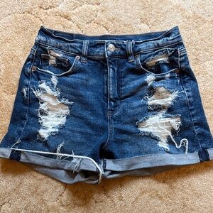 American Eagle Outfitters Dark Blue Distressed Jean Shorts
